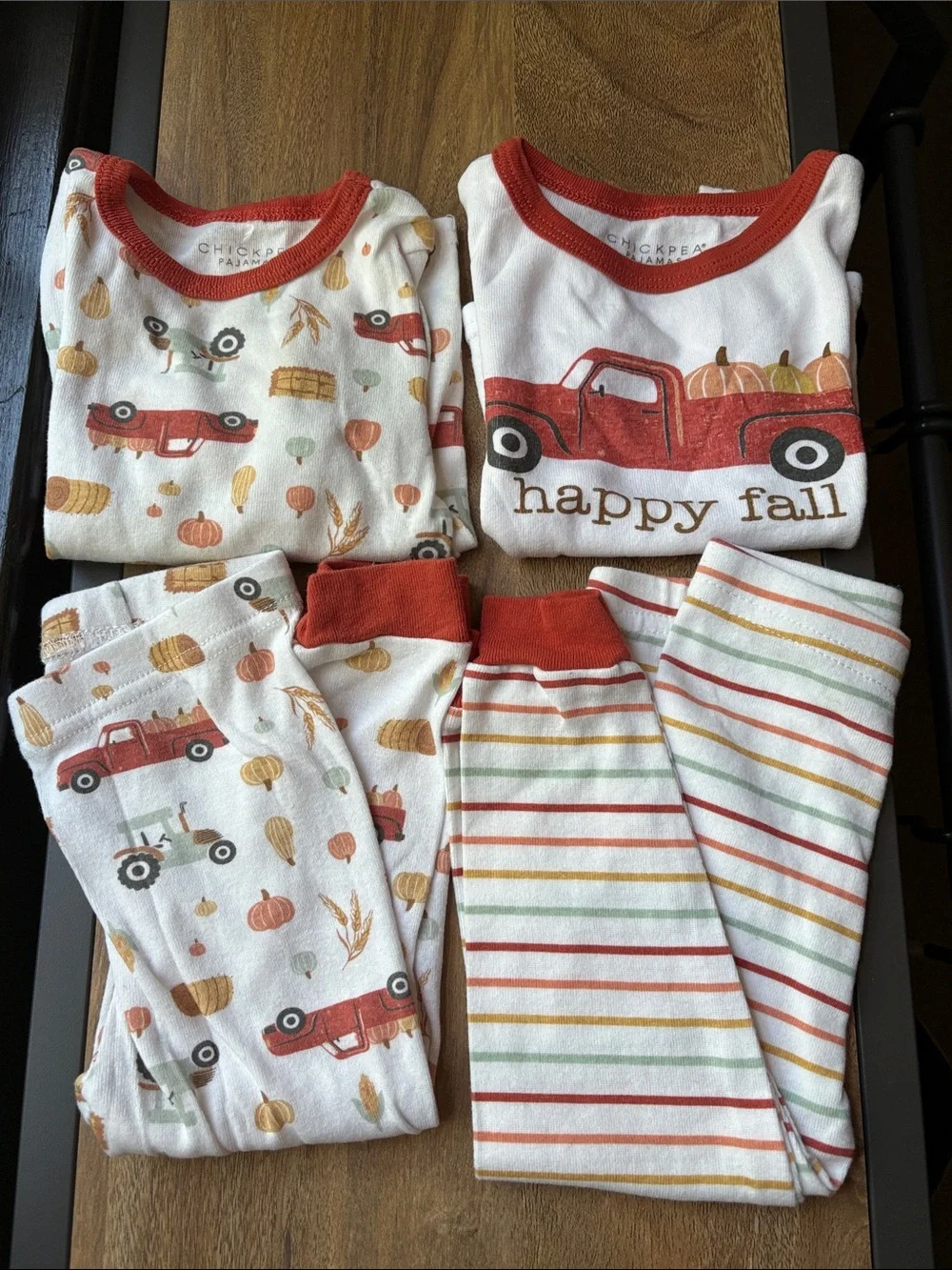 chick pea Fall Red Truck cream/burnt orange interchangeable matching set pajamas